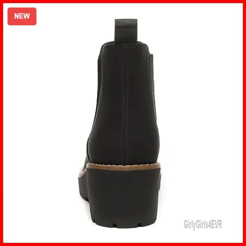 Leather Chelsea Wedge Ankle Boots Slip On Lug Sole Platform Casual